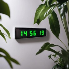 Sanec Saniyeli Dijital LED Duvar ve Masa Saat ve Derece - Yeşil (Kasa Ölçüsü: 7X26 Cm)