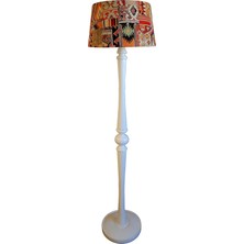 Lambada Lambadatorna Ayaklı El Yapımı Masif Lambader (Kilim Desen-Beyaz Ayak)
