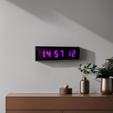 Sanec Saniyeli Dijital LED Duvar ve Masa Saat ve Derece - Mor (Kasa Ölçüsü: 7X26 Cm)