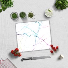 Decorita Cam Kesme Tahtası - Cam Kesme Tablası | Renkli Beyaz Mermer | 29cm x 34cm
