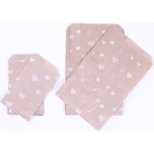 Bimotif Kalp Desenli 25 Adet Kraft Kese Kağıdı 11 x 20 cm