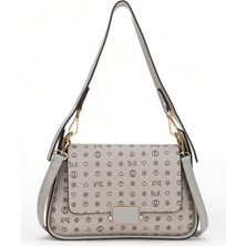 Bilik Deri Monogram Gri Kadın Omuz Çantası Riv 122-MN
