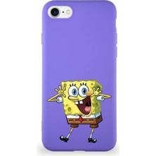 Printify Apple iPhone 7 Soft Premier Kapak Sünger Bob Tasarımlı Silikon Kılıf - Mor