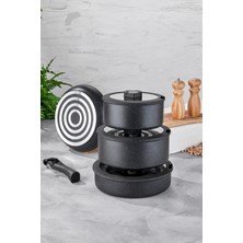 Tekno Trust Siyah Easy Connect 8 Parça Tencere Seti / Ergonomik Tak Çıkar Sap 8’li Granit Yapışmaz Taban Granit