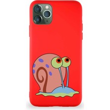 Printify Apple iPhone 11 Pro Max Soft Premier Kapak Salyangoz Gary Tasarımlı Silikon Kılıf - Kırmızı