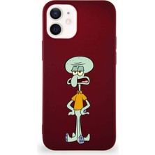 Printify Apple iPhone 12 Mini Soft Premier Kapak Squidward Dokunaç Tasarımlı Silikon Kılıf - Mürdüm