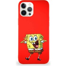 Printify Apple iPhone 12 Pro Max Soft Premier Kapak Sünger Bob Tasarımlı Silikon Kılıf - Kırmızı