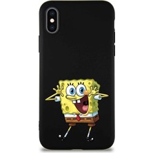 Printify Apple iPhone Xs Soft Premier Kapak Sünger Bob Tasarımlı Silikon Kılıf - Siyah