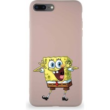 Printify Apple iPhone 8 Plus Soft Premier Kapak Sünger Bob Tasarımlı Silikon Kılıf - Pudra