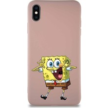 Printify Apple iPhone Xs Max Soft Premier Kapak Sünger Bob Tasarımlı Silikon Kılıf - Pudra
