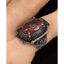 Prestige Gümüş Zultanit Taşlı Mikro Taş Süslemeli 925 Ayar Gümüş Erkek Yüzüğü