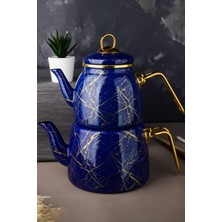 Nishev Elite Class Kırık Mermer Çaydanlık Takımı Lacivert