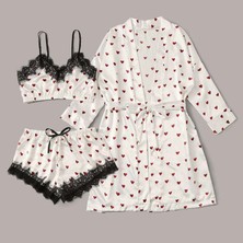 Erotixen 3 Parça Kadın Saten Pijama Takımı Fantezi Kostüm Fantezi Giyim Gecelik