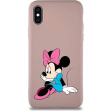 Printify Apple iPhone Xs Uyumlu Soft Premier Kapak Minnie Mouse-E Tasarımlı Silikon Kılıf - Pudra