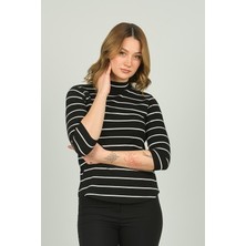 Sistas Kadın Çizgili Pamuklu Bluz 3655 Siyah