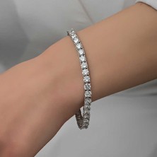 Gumush Gümüş 2.5 mm Beyaz Taşlı Su Yolu Kadın Bileklik