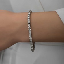 Gumush Gümüş 2.5 mm Beyaz Taşlı Su Yolu Kadın Bileklik