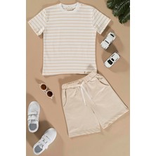 For You Kids Çizgili Taş Tshirt Şort Takım