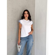 Noa Noa Kadın T-Shirt Apoletli Beyaz T-Shirt