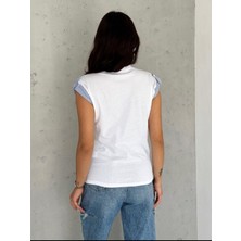 Noa Noa Kadın T-Shirt Apoletli Beyaz T-Shirt