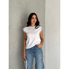 Noa Noa Kadın T-Shirt Apoletli Beyaz T-Shirt