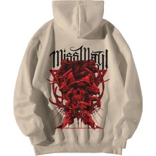 S.M.L Krem Unisex Oversize Kapşonlu Kanguru Cepli Miss May I Baskılı Sweatshirt Hoodie