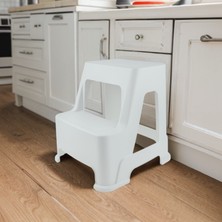Melkan Home Çift Basamaklı Beyaz Tabure - Büyük Boy Basamaklı Tabure - 2 Basamaklı Mutfak Banyo Taburesi