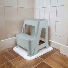Melkan Home Çift Basamaklı Buz Gri Tabure - Büyük Boy Basamaklı Tabure - 2 Basamaklı Mutfak Banyo Taburesi