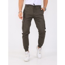 twentyfive25 Erkek Kargo Cepli Lastik Paça Basic Gabardin Koyu Çağla Renk Jogger Pantolon