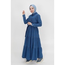 By Coolest Butik 1552 Gömlek Yaka Cepli Kot Kumaş Elbise