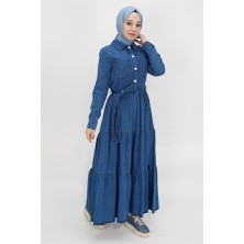 By Coolest Butik 1552 Gömlek Yaka Cepli Kot Kumaş Elbise
