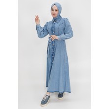By Coolest Butik 1547 Gömlek Yaka Düğmeli ve Kemerli Kot Kumaş Elbise