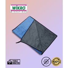 Wikro 30X60CM Araç Temizliği Için Çift Taraflı Zebra Bez 240 Gsm Mavi-Gri Yüksek Emiş Gücü