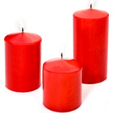 Missi 3'lü Kırmızı Silindir Mum Seti(5,5 cm-7,5 cm-10 cm)
