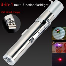 Dgspirit 3in1 USB Şarj Edilebilir LED El Feneri Yüksek Kaliteli Güçlü Mini LED Torch Su Geçirmez Tasarım Penlight Metal Klipsli Asılı (Yurt Dışından)