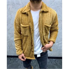 MEİLİFENG Unisex Welsoft Cep Detaylı Düğmeli Kalın Pelüş Ceket