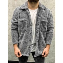 MEİLİFENG Unisex Welsoft Cep Detaylı Düğmeli Kalın Pelüş Ceket