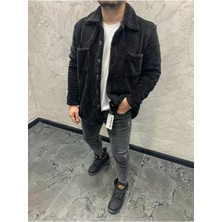 MEİLİFENG Unisex Welsoft Cep Detaylı Düğmeli Kalın Pelüş Ceket