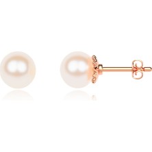 İndigo Takı Tek Taş Inci Rose Gümüş Küpe