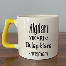 Mor Mürekkep Algıları Yıkarım Bulaşıklara Karışmam Baskılı Sarı Kulplu D Kupa