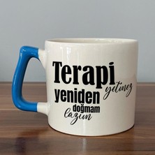 Mor Mürekkep Terapi Yetmez Yeniden Doğmam Lazım Baskılı Mavi Kulplu D Kupa