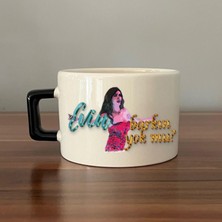 Mor Mürekkep Evin Barkın Yok Mu? Baskılı Siyah Kulplu C Fincan