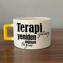 Mor Mürekkep Terapi Yetmez Yeniden Doğmam Lazım Baskılı Sarı Kulplu C Fincan