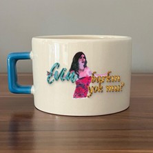 Mor Mürekkep Evin Barkın Yok Mu? Baskılı Mavi Kulplu C Fincan