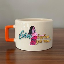 Mor Mürekkep Evin Barkın Yok Mu? Baskılı Turuncu Kulplu C Fincan