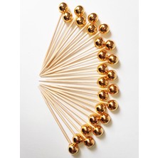 TM Tasarım Mağazası 50 Adet Dekoratif Yuvarlak Gold Inci Boncuklu Kürdan 6,5 cm - Inci 8 mm