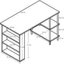 Arsuby Çalışma Masası Bilgisayar Masası Ofis Ders Masası 4 Raflı Ahşap Ayaklı
