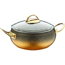 Oms Paslanmaz 3141 22*10 / 4,5 Lt. Granit Derin Küre Tencere Cam Kapaklı Gold