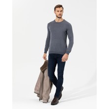 Pierre Cardin Erkek Gri Melanj Slim Fit Bisiklet Yaka Basic Triko Kazak 50258993-VR086