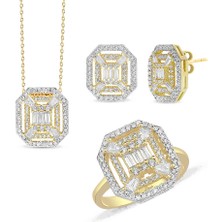 Lilarote Çift Şerit Taşlı Baget Altın Set